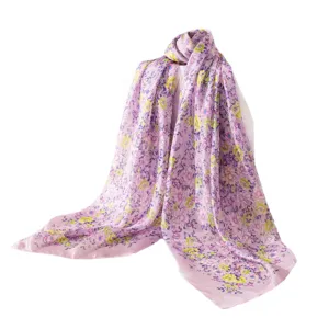 Écharpe florale vintage en soie de mûrier pour printemps été mode polyvalent foulard anti-soleil