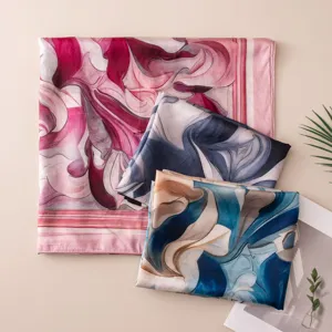 Women silk scarf floral print elegant satin neckerchief for spring summer fashion wear