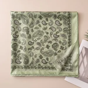 Light green paisley printed silk scarf square satin women stylish fashion accessory