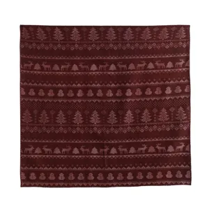 Vintage Christmas print silk wool square scarf, retro deer pattern flat lay main image.