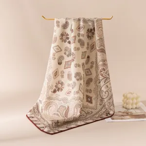 Retro paisley wool square scarf for women, warm winter shawl and elegant decorative neck wrap.