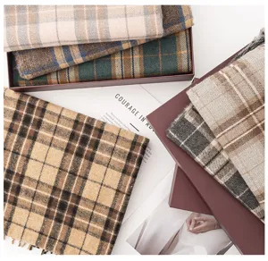 Autumn winter women classic plaid scarf elegant warm fashion tartan shawl gift box detail.