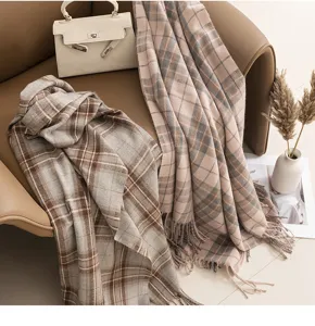 Women plaid scarf shawl autumn winter fashion warm elegant casual cozy soft neck wrap