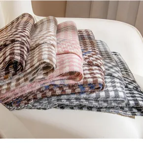 Classic plaid houndstooth winter scarf soft warm cozy tassel shawl elegant women accessory