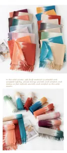 Women gradient fringe cashmere feel winter scarf cozy warm soft stylish fashion shawl gift