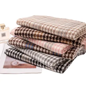 Women fashion houndstooth winter warm scarf elegant soft tassel shawl casual neckerchief