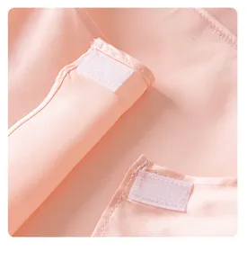 Mulberry silk sunscreen mask Velcro detail close up, soft pink adjustable facekini fabric
