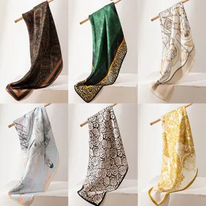 Luxury silk scarf for women, elegant printed square neckerchief, stylish spring accessory.