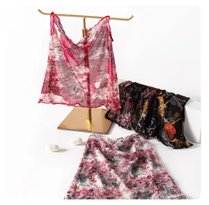 Silk ear-hanging neck gaiter scarf detail, multi-use floral mesh neck warmer accessory.