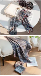 Elegant women decorative neck scarf paisley vintage square silk feel foulard autumn daily wear