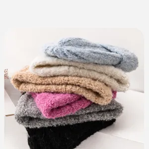Gorro de punto grueso invierno cálido suave gorro jersey casual color sólido lana tejida