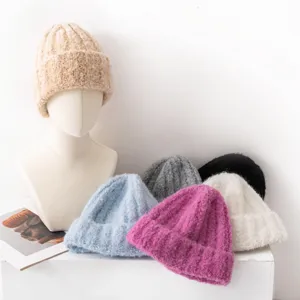 Gorro de punto felpudo grueso invierno cálido slouchy casual suave gorro elegante