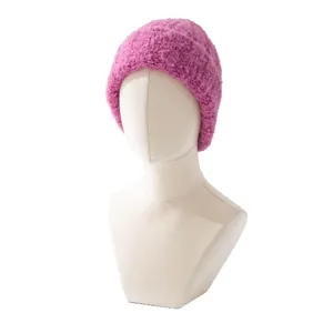Gorro de punto de lana grueso invierno calido rosa liso casual moda pullover vista principal