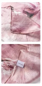 Pink rose print 100% silk scarf detail close-up showcasing elegant feminine fashion style.