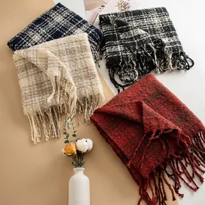 Fashionable cozy plaid striped women scarf and shawl for autumn and winter daily warm wear.