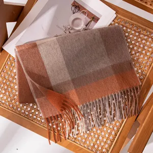 Women Winter Warm Wool Scarf Classic Plaid Tassel Design Soft Elegant Casual Long Scarf Shawl For Ladies Daily Wear