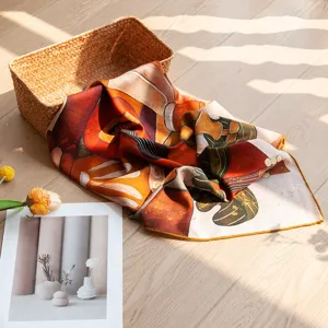Autumn winter women silk wool square scarf, elegant guitar artistic print warm shawl neckerchief.