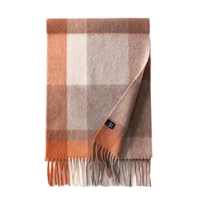 Cozy winter warm plaid tassel scarf for women, thick casual tartan blanket wrap shawl.