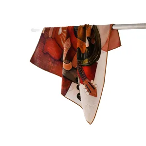 Autumn and winter women's silk wool square scarf art guitar print elegant warm shawl wrap