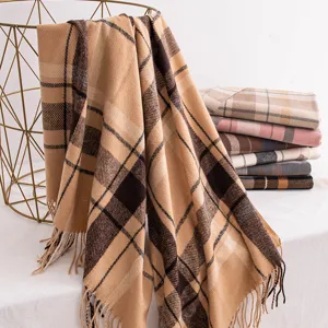 Autumn winter women classic plaid tassel scarf warm elegant commuter fashion neck wrap 1pc