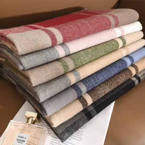 Classic plaid cashmere feel winter scarf, soft warm thick plaid shawl wrap for women.