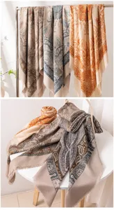 Women silk wool scarf vintage paisley shawl winter warm elegant neckerchief wrap