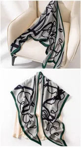 Silk wool triangular scarf with abstract print, luxury minimalist fashion neckerchief.