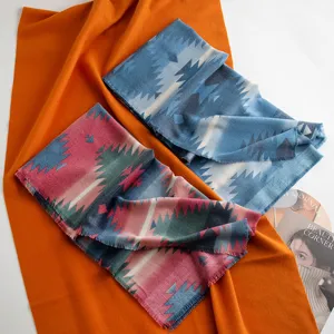 Women's Autumn Winter Vintage Geometric Print Cashmere Imitation Scarf Tassels Warm Shawl Soft Fashion Long Neck Scarf