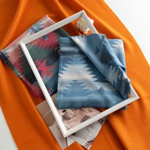 Women imitation cashmere scarf retro geometric pattern fringe warm shawl winter neckwear