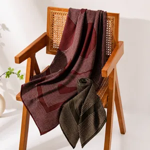 Femme Soie Laine Foulard Double Face Rayé Foulard Carré Élégant Mode Commutant Châle Chaud Enveloppant