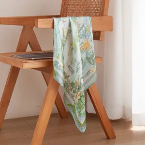 Elegant mulberry silk scarf for women, featuring floral print, perfect for autumn decor wear.