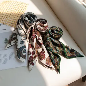 Women's silk wool scarf vintage paisley print elegant square shawl for daily wear gift