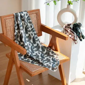 Women Silk Wool Scarf Double Sided Printed Shawl Luxury Elegant Square Scarf For Women