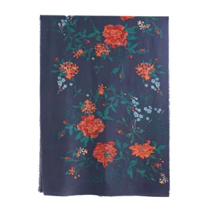 Floral print cashmere feel winter warm tassel scarf for women daily fashion wear and gift.