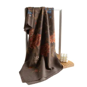 Winter warm imitation cashmere scarf with vintage floral print and elegant tassels for women.