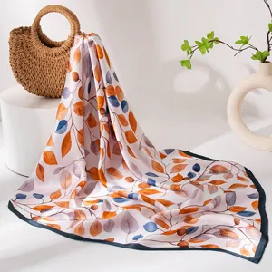 Women mulberry silk scarf botanical print elegant versatile shawl sun protection neckerchief