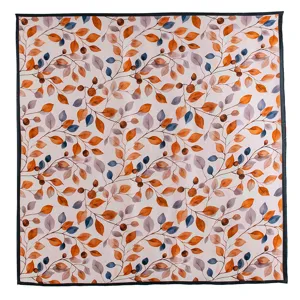 Elegant women square silk scarf featuring autumn botanical leaf print for versatile daily wear.