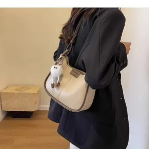 Chic contrast leather underarm shoulder bag for women, stylish autumn winter handbag