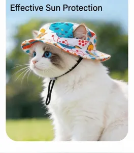 Süßer Katzen Sonnenhut mit Blumenmuster und verstellbarem Kordelzug für den Outdoor-Schutz.