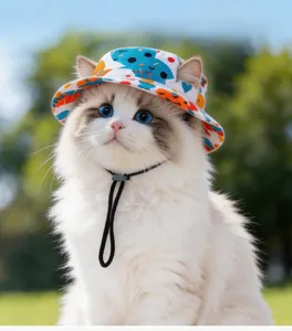 Süßer Haustier Anglerhut für Hunde und Katzen, bunter bedruckter Sonnenhut mit verstellbarer Kordel.