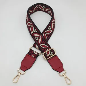 Vista dettagliata della tracolla di ricambio in jacquard colorato da 3,8 cm con pelle PU.