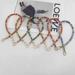 Colorful Polymer Clay Beaded Short Bag Strap Replacement Handbag Wrist Strap Phone Lanyard With Metal Hooks
