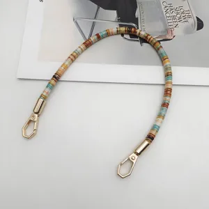 Colorful braided short bag strap replacement with gold metal clasps for handbags purses.