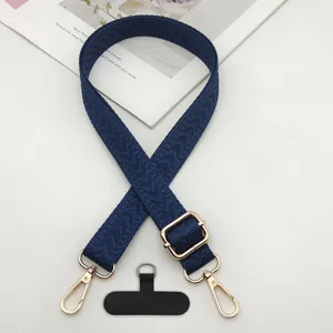 Tracolla per telefono tessuta blu scuro cordino regolabile con hardware in metallo e linguetta