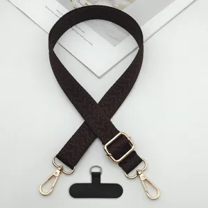 Tracolla per cellulare intrecciata marrone regolabile con parti dorate e patch universale