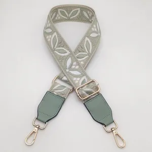 Dettagli della tracolla per borsa larga di ricambio con motivo jacquard, pelle PU e parti metalliche.