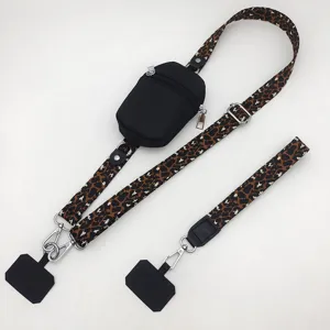 Universal phone lanyard with zipper pouch leopard camo wide adjustable strap details