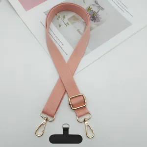 Correa cruzada ajustable rosa para teléfono con herrajes dorados, correa de hombro de bolsa.