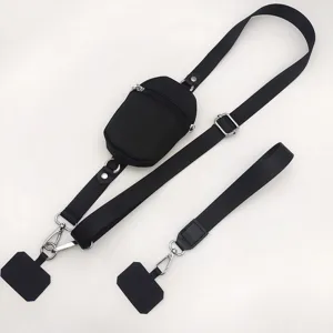 Detachable nylon coin purse crossbody mini phone lanyard adjustable strap black utility bag