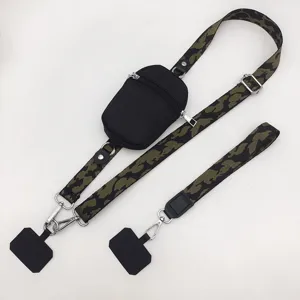 Camo print cross-body phone lanyard with zipper pouch adjustable wide strap universal use